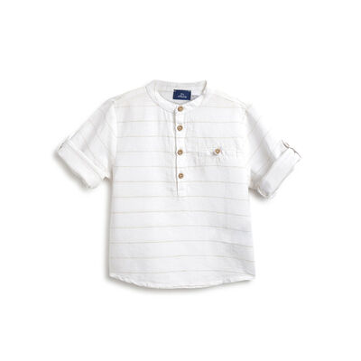 Boys White Striped Long Sleeve Shirt